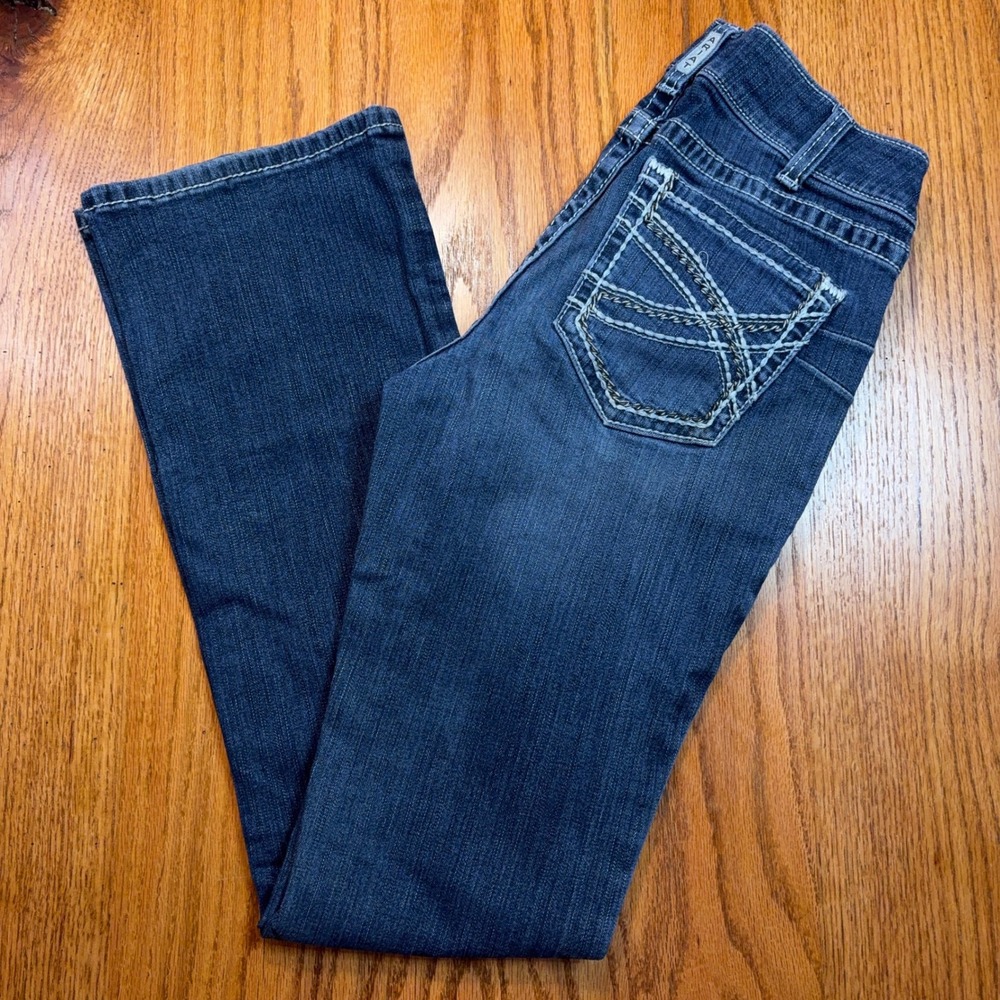 Ariat REAL Mid Rise Bootcut Jeans Womens 31L Marine Entwined Contrast Stitch